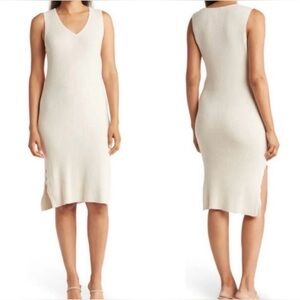 Magaschoni Cream Color Sleeveless V-Neck Sweater Dress Size Small